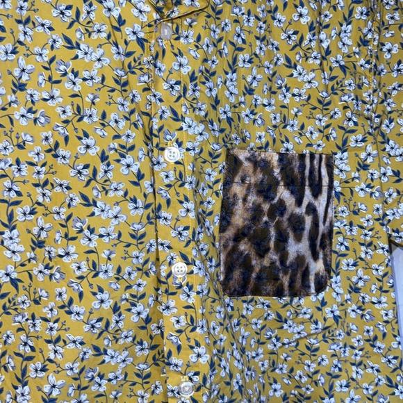 R13 Yellow Floral and Leopard Cotton Tony Button Down Shirt, Unisex Size Small - Picture 7 of 12